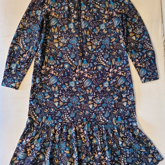 Selling Women's Floral Print Long Sleeved Blue Dress With Ruched Design - Picture 4 of 11